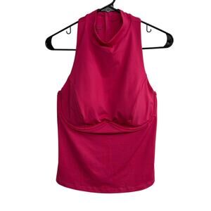 Athleta Hot Pink Active Tank Top Built In Bra Zip Back 36D/DD